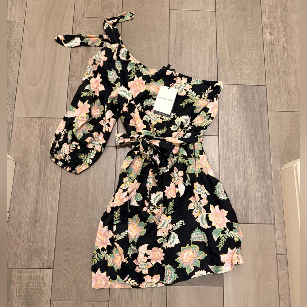 Who What Wear Black and Pink Floral Kids Dress